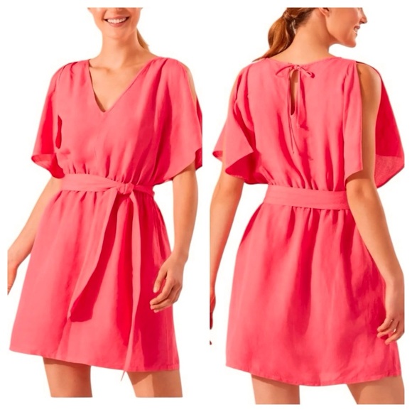 TOMMY BAHAMA St Lucia Coral Slit Sleeve Linen Blend Cover Up Dress sz M Pockets - Picture 1 of 10